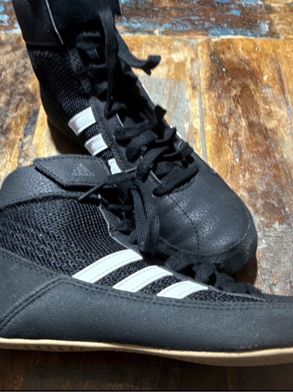 adidas Black and White High-Top Wrestling Sneakers